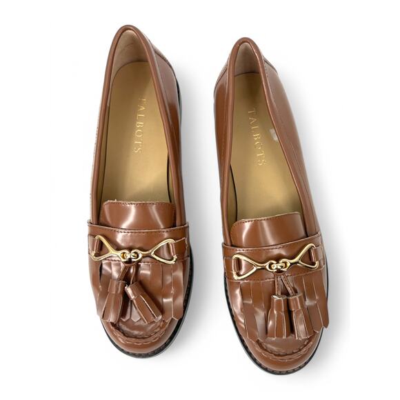 Talbots 7 Laura Kiltie Box Calf Loafer Classic Tassel Flat Slip On Leather Brown - Picture 3 of 4
